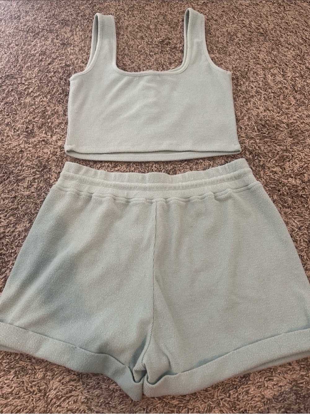 Cotton Candy Sage Green Ribbed Lounge Set - Size L